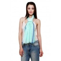 SEA GREEN STRIPE BORDER STOLE FOR WOMEN