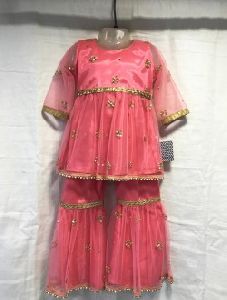 Gajri Net Party Wear Moti Work Kids Sharara Style