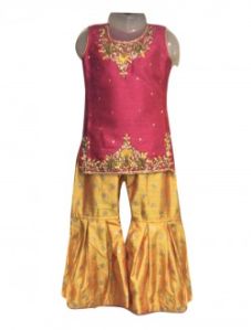 Red Silk Wedding Wear Embroidery Work Kids Sharara Style