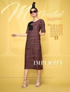 Regular Wear Handlooom Khadi Checks Printed New Fancy Kurtis