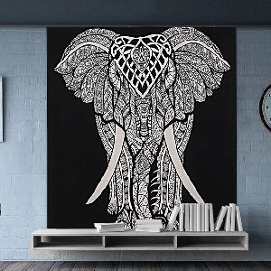 Elephant Printed Handmade Hand Printed Wall Hangings Indian Black & White Home Decor Tapestry