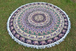 Cotton Mandala Beach Tassels Blue Color Roundie Tapestry Towel