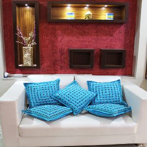 Mirror Work Decorative Blue Colour Square Cushion Covers