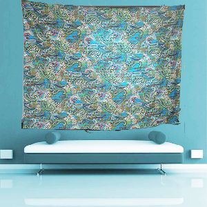 Indian Embroidered Floral Printed Blue Color Tapestry