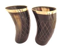 drinking horn Mug cups brass dressed Set