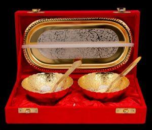 2+1 Gold and Silver Plated Bowl and Spoon Set