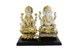 Lakshmi Ganesh Glossy Gold Beige Statue