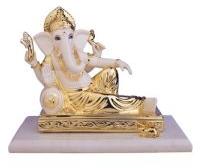 Relaxing Ganesha Glossy Gold Beige Statue