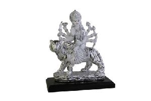 Sherawali Mata Glossy Silver White Statue