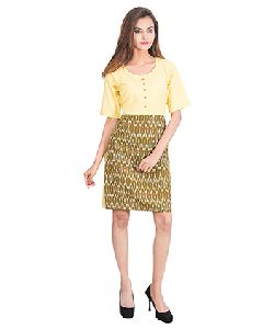Women yellow olive green shift dress