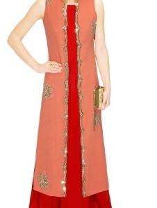 Embroidered Jacket and Red Anarkali Gown