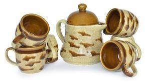 Brown Mug and Kettle 7Pcs Set