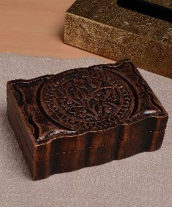 Hand Carved Wooden Jewellery Box with Floral Carving
