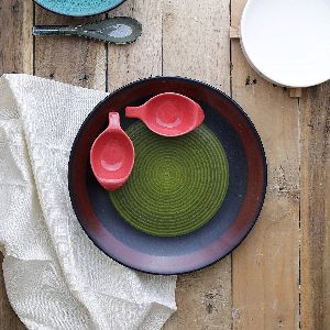 Handmade Ceramic Black Red Snacks Platter