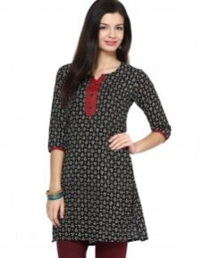 Jaipur Kurti Captivating Black Pure Cotton Printed Kurti