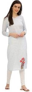 Jaipur Kurti Women Light Blue Embroidered Handloom Dress