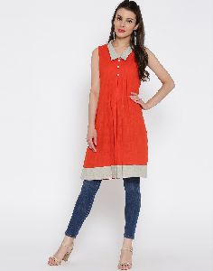 Jaipur Kurti Women Orange Self Woven Kurti