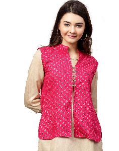 Jaipur Kurti Women Pink Ethnic Motifs Straight Rayon Shrug