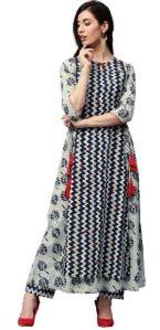 Zig-Zag Print Embroidered AND Double Layered Long Cotton Kurta with Palazzo