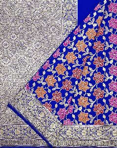 Blue Katan Silk Floral Jaal Banarasi Saree For Wedding