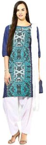 Complete Set of Blue Kurta and White Patiala Dupatta