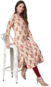 Cream Ethnic Motifs Straight Rayon Kurta