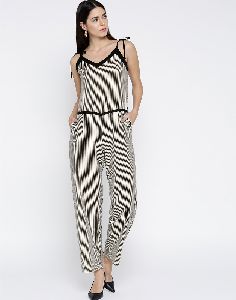 Jaipur Kurti Beige And Black Striped Jumpsuit