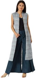 Jaipur Kurti Women Blue Self Print Handloom Shrug