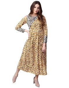 Jaipur Kurti Women Yellow Floral A-Line Rayon Dress