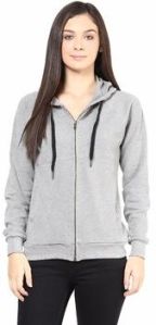 Grey melange Yarn Dyed front open hooded sweatshirt