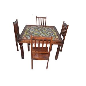 HIGH QUALITY TILE WORK WITH 4 CHAIRS DINING TABLE SET