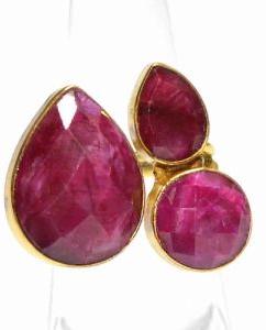 Dyed Ruby Multi Shapes Gold Plated Bezel Gemstone Ring