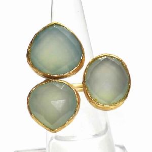 Peru Chalcedony Multi Shapes Gold Plated Bezel Gemstone Ring