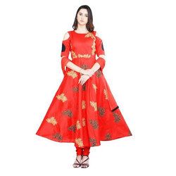 Red Embroidered Anarkali Suit