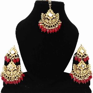 Designer Gold Plated Bridal Wedding Style Maang Tikka-Earrings Set Jewelry