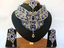 INDIAN DESIGNER SILVER BOLLYWOOD BRIDAL JEWELRY NECKLACE SET