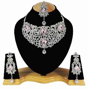 Zircon Design Handmade Silver Plated Jewelry Necklace set