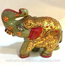 Handcrafted Green Jade Gemstone Painted Elephant