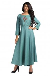 Covet Rayon Embroidered Turquoise Blue Kurti