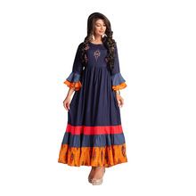 Covet Rayon Flared Bell Sleeve Long Navy Blue Kurti