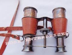 Antique Brass Mini Pocket Binocular with Red Leather Wrap