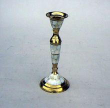 Brass Candle Holder with Mother of Pearl Finish