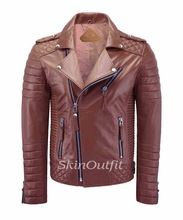 GENUINE LAMBSKIN STYLISH MOTORCYCLE BIKER LEATHER JACKET TAN