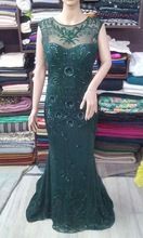 Bottle green Unique Beaded Mermaid Evening Gown