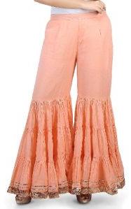 PLAIN COTTON MULMUL SHARARA PANT IN PEACH