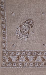 Embroidered Beige Pashmina Lucknow Chikan Woolen Stole