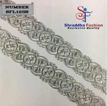 Silver Zari Stone Work Embroidery lace
