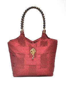NHSB - 001 Ladies Bead Handle Silk Handbag