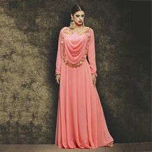 Peach Georgette Party Wear Hand Work Gown