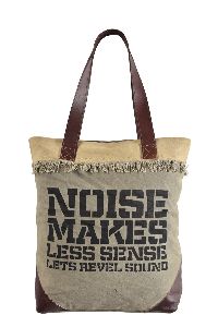Leather Handle Shopping Canvas Tote Bag